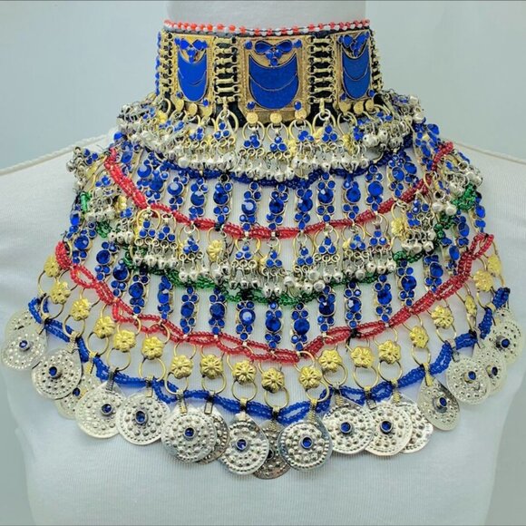 Multilayered Necklace, Gypsy Silver Kuchi Big Afghan Bib Necklace - Picture 9 of 9